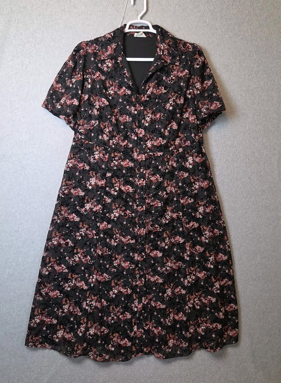 52seven Black Pink Floral SS Button Up Shirt Dress Women's Plus 20W Lined